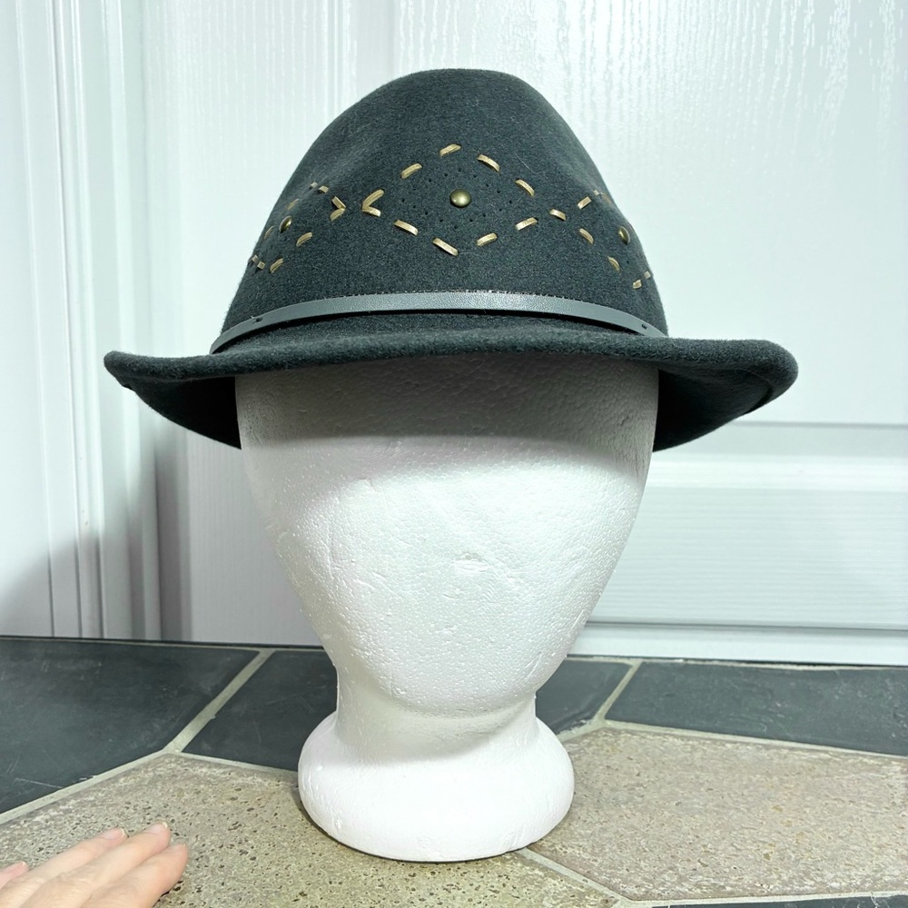 Cha Cha’s House Of Ill Repute Diamond Stitched Studded Wool Fedora Gray OS - Picture 2 of 10